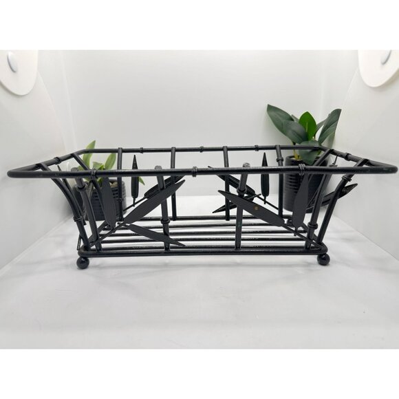 Black Metal Wire Rectangular Basket With Bamboo Design For Home Decor Or Storage - Picture 7 of 7
